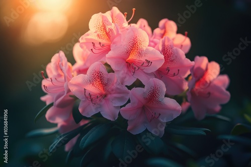 A close-up shot of a bunch of pink flowers