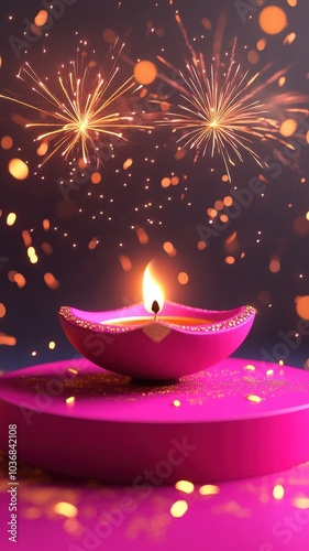 Banner design for diwali festival and podium,Diwali light decoration candle with fireworks,Stage,Product display Showcase design sparkle background,Deepavali,Dipavali,3D podium illustration.