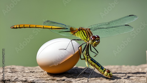 A dragonfly outgrowing the body after coming out of the egg photo