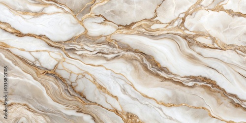 Abstract Swirling Pattern of Beige and White with Golden Veins
