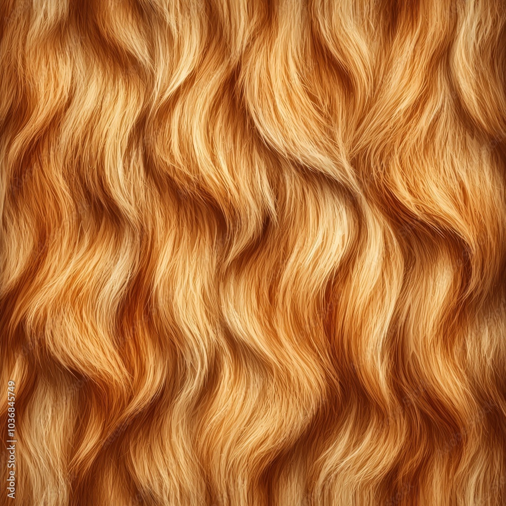 Fototapeta premium Beautiful golden wavy hair texture, showcasing layers and movement in vibrant shades of orange and gold.
