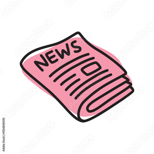 Doodle newspaper icon or logo, hand drawn with thin black line. PNG isolated on transparent background and vector illustration