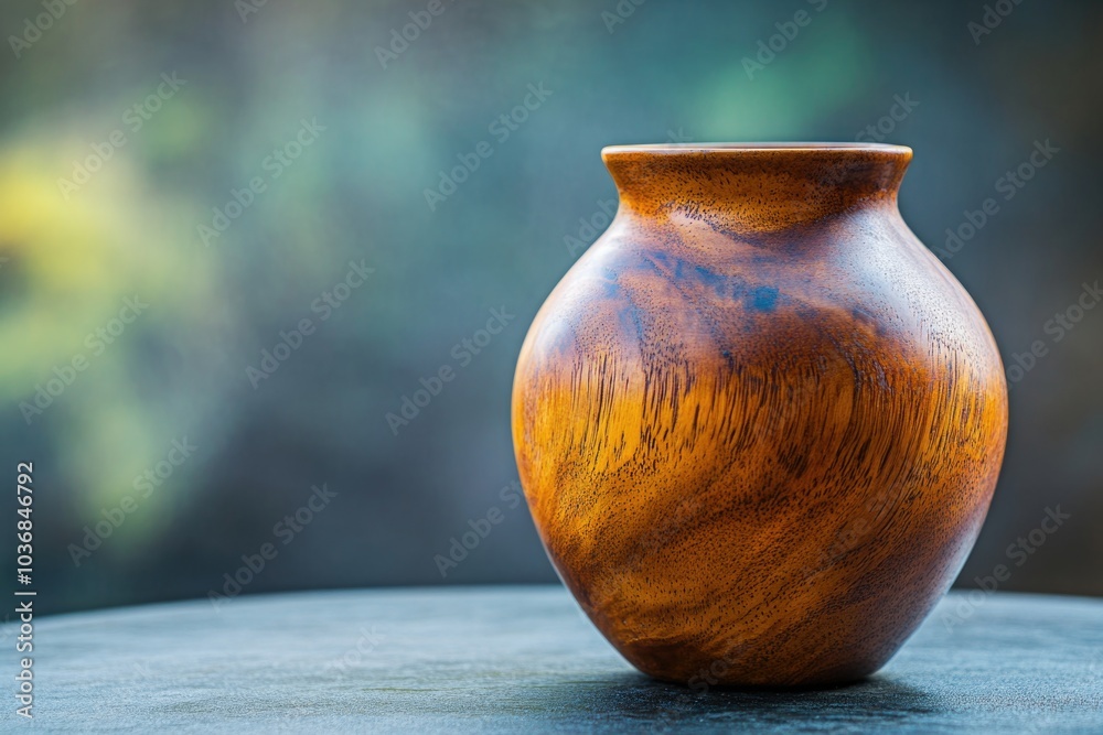 A simple wooden vase placed on a table, perfect for decorative use or as a prop in still life photography A simple wooden vase placed on a table, perfect for decorative use or as a prop in still life photography