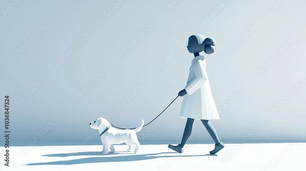 Peaceful Stroll: Minimalist Illustration of a Person Walking a Dog Peaceful Stroll: Minimalist Illustration of a Person Walking a Dog