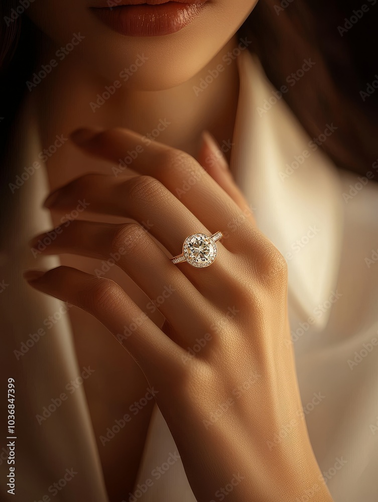 Close-up of a woman's hand showcasing an elegant diamond ring, exuding sophistication and allure. Close-up of a woman's hand showcasing an elegant diamond ring, exuding sophistication and allure.