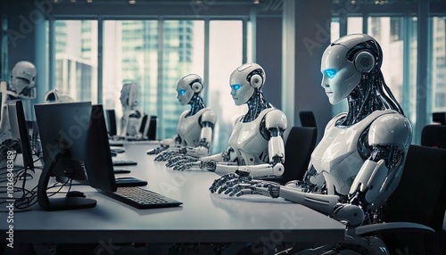 generative AI. Modern robots take over human jobs in the office