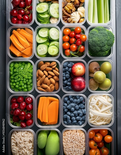 Refrigerator filled with lunch boxes prepared for healthy meals 