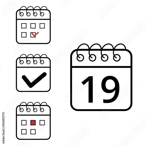 Nomes originais: Simple calendar icons of different models and formats for websites and graphic resources. Flat calendar icon with specific day marked, day 19. photo