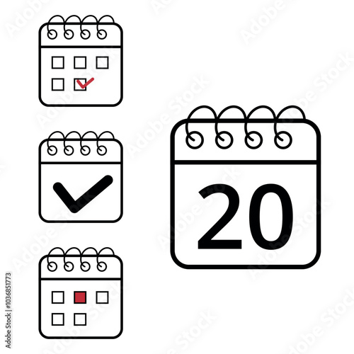 Nomes originais: Simple calendar icons of different models and formats for websites and graphic resources. Flat calendar icon with specific day marked, day 20. photo