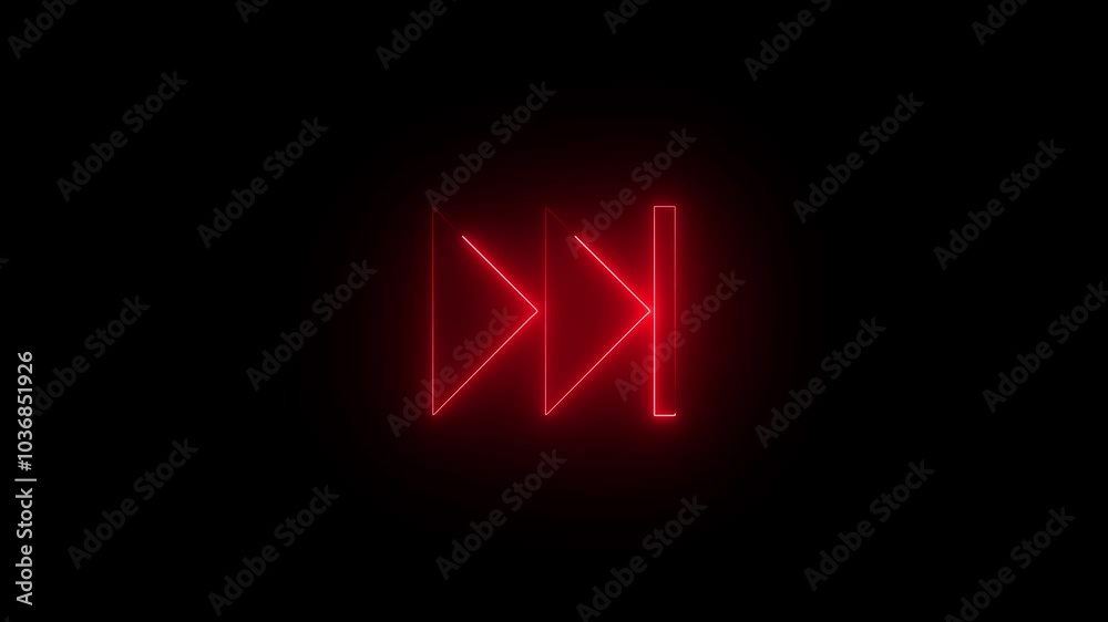 glowing neon line music next butun icon animation on black background. glowing neon line music next butun icon animation on black background.