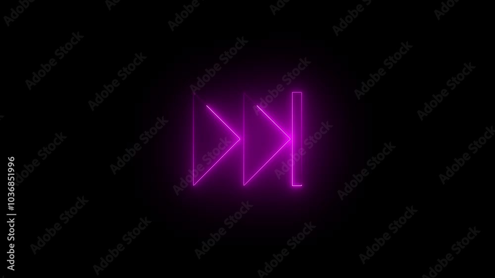 glowing neon line music next butun icon animation on black background. glowing neon line music next butun icon animation on black background.