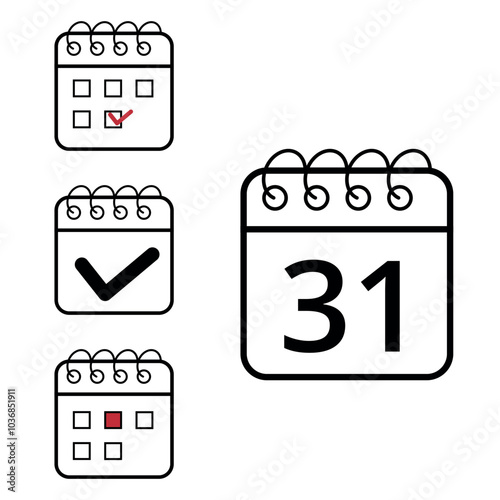 Simple calendar icons of different models and formats for websites and graphic resources. Flat calendar icon with specific day marked, day 31. photo