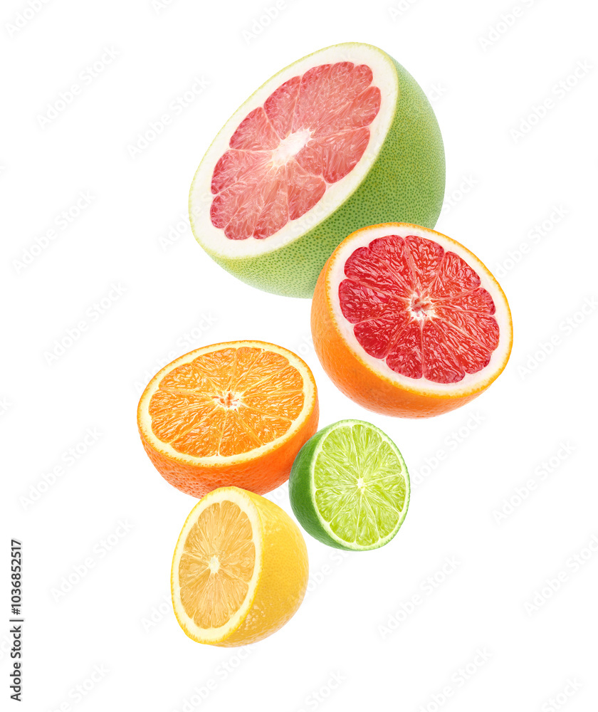 Variety of citrus fruit (green lime, lemon, orange, grpaefruit, red pomelo) isolated on white background. Variety of citrus fruit (green lime, lemon, orange, grpaefruit, red pomelo) isolated on white background.