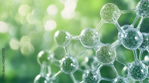 Graphene molecular nano technology structure on a green background - 3d rendering. 