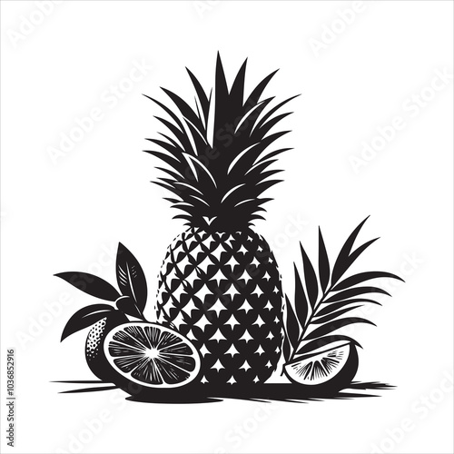 Vector silhouette image of a Pineapple on a white background 1.eps