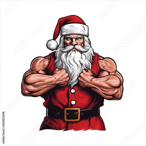 Strong Santa Claus illustration flexing muscles