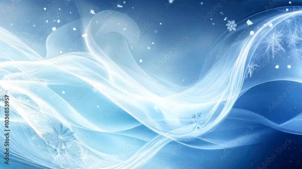 Abstract icy waves flowing softly with snowflakes under a bright winter sky. Winter design concept Abstract icy waves flowing softly with snowflakes under a bright winter sky. Winter design concept