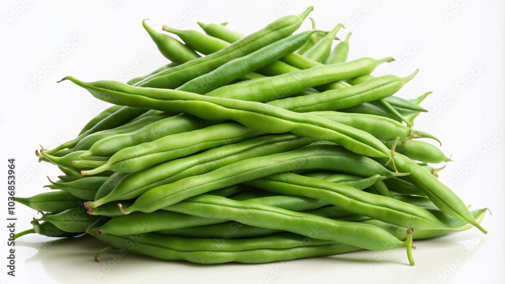 A vibrant, hand-drawn illustration of fresh green beans stacked in a pyramid shape on a clean, white isolated background, perfect for food and health designs. A vibrant, hand-drawn illustration of fresh green beans stacked in a pyramid shape on a clean, white isolated background, perfect for food and health designs.