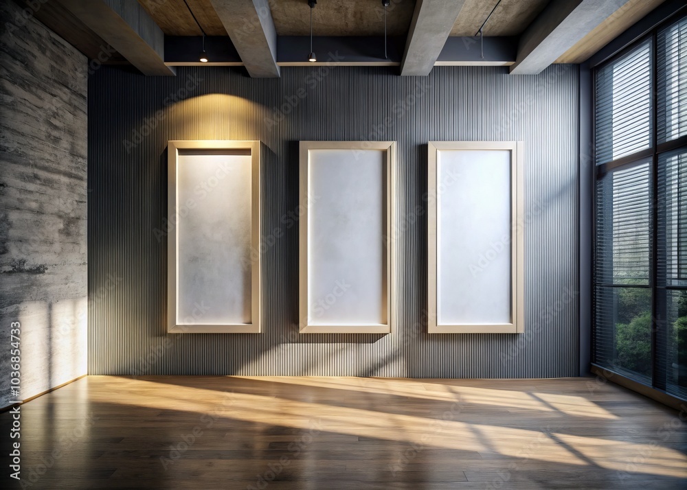 Contemporary architectural studio featuring empty white frames against a soft felt wall, embodying a minimalist design aesthetic. A serene interior captures modern photography decor. Contemporary architectural studio featuring empty white frames against a soft felt wall, embodying a minimalist design aesthetic. A serene interior captures modern photography decor.