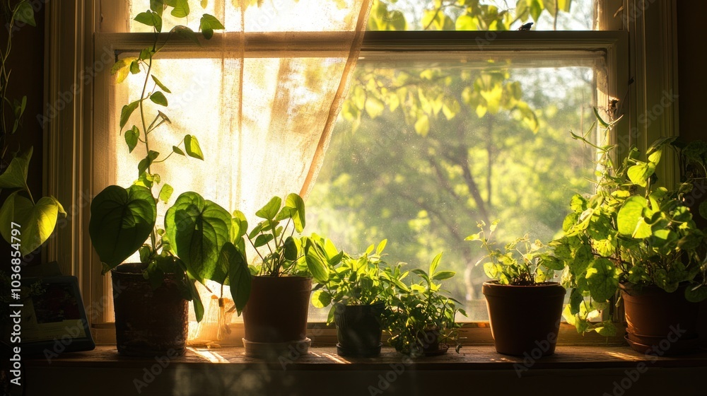 Sunlight Through a Window with Plants Sunlight Through a Window with Plants