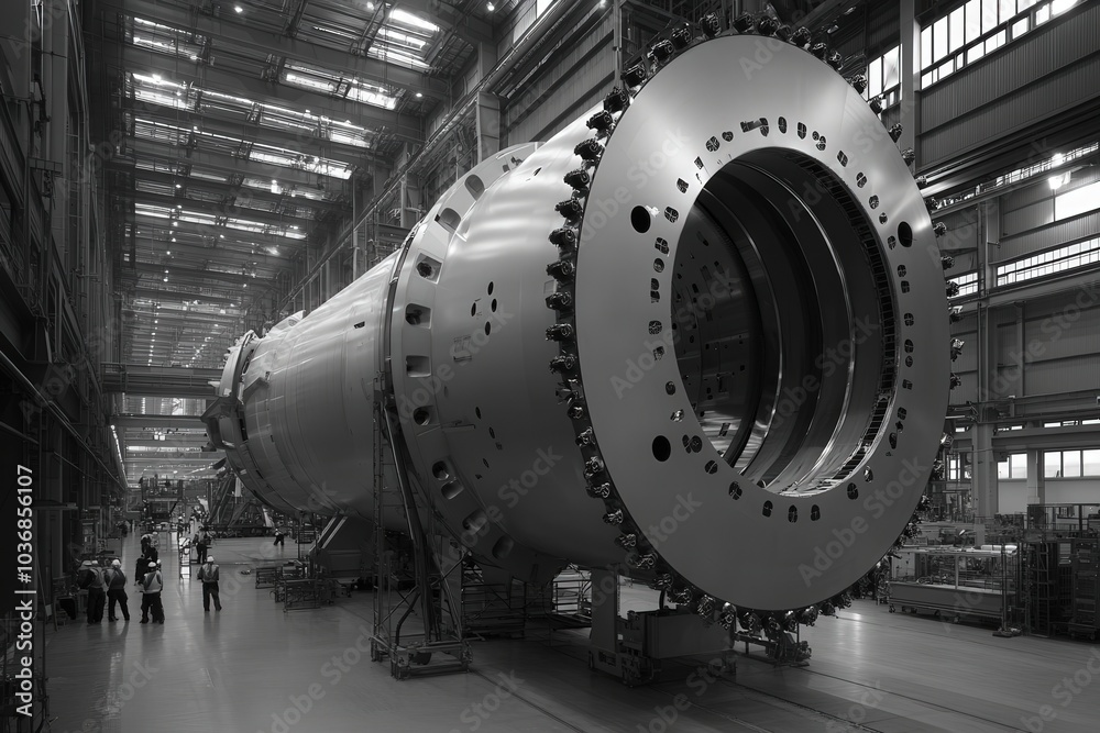 Large industrial machine in a factory setting. Large industrial machine in a factory setting.