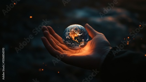 A divine touch  the hand reaching towards earth symbolizing creation and the birth of light