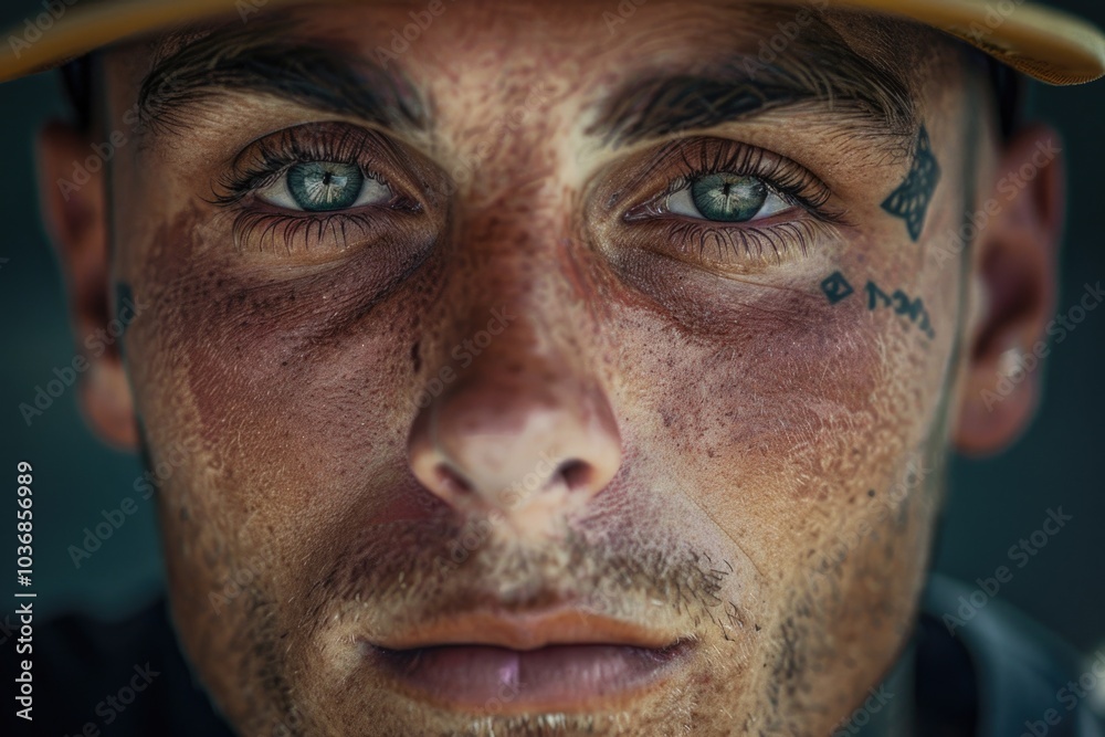 A close-up view of a person wearing a hat, ideal for use in portraits or street photography A close-up view of a person wearing a hat, ideal for use in portraits or street photography