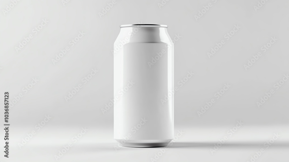 A sleek, blank white can, perfect for branding or packaging mockups on a minimalist background. A sleek, blank white can, perfect for branding or packaging mockups on a minimalist background.