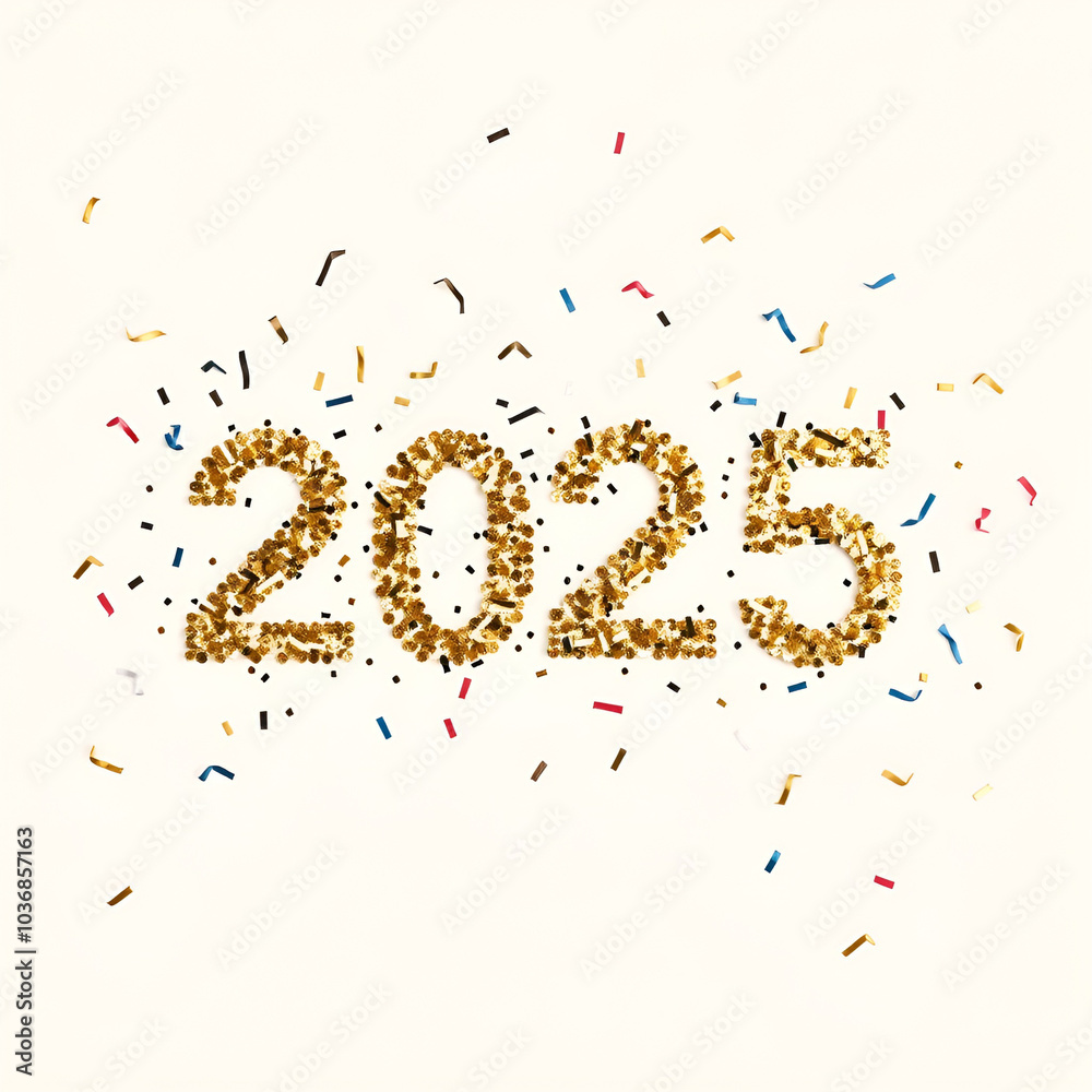 Obraz premium 2025 new year confetti in minimal style with empty background