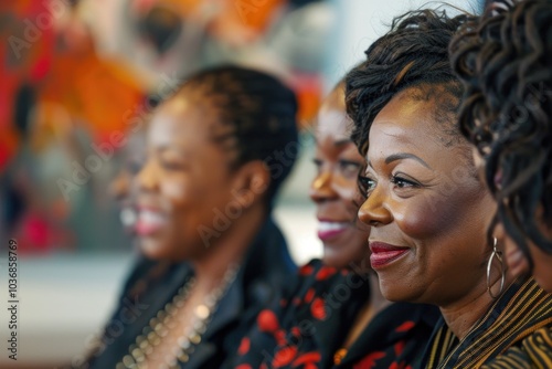 A group of women sitting next to each other, possibly friends or colleagues