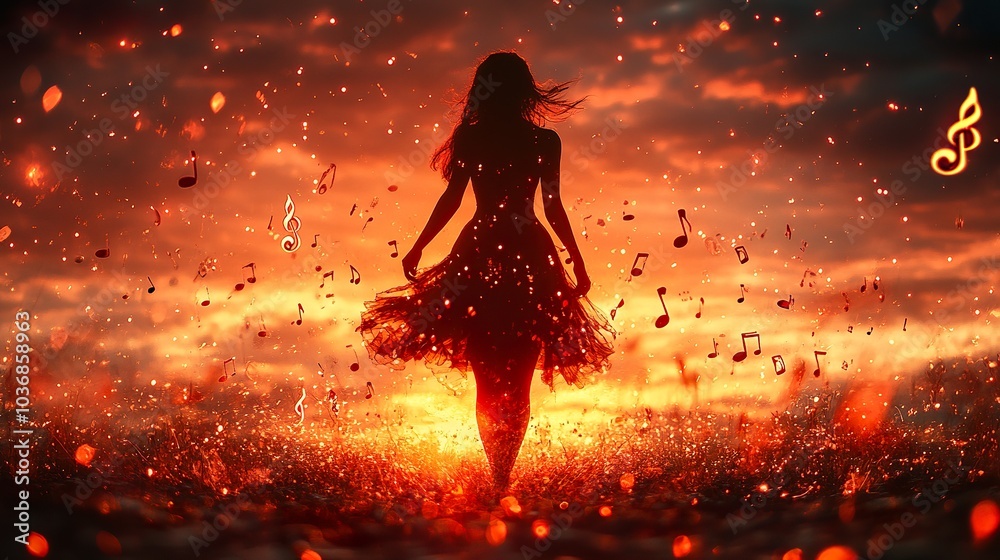Silhouette of a Dancer Filled with Musical Notes: Perfect for Dance Studio Decor, Music Posters, and Creative Designs Silhouette of a Dancer Filled with Musical Notes: Perfect for Dance Studio Decor, Music Posters, and Creative Designs