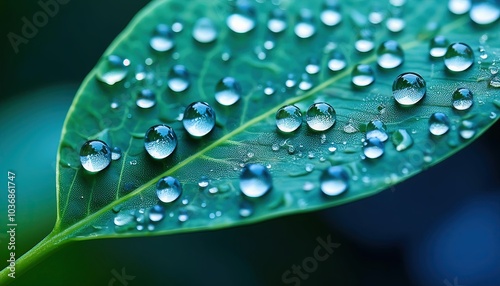 Close-Up of Water Droplets on a Green Leaf 