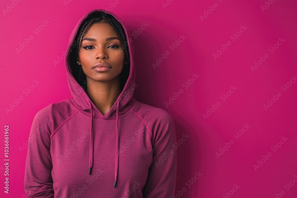A person in a hoodie standing in front of a pink wall, useful for backgrounds or portraits A person in a hoodie standing in front of a pink wall, useful for backgrounds or portraits