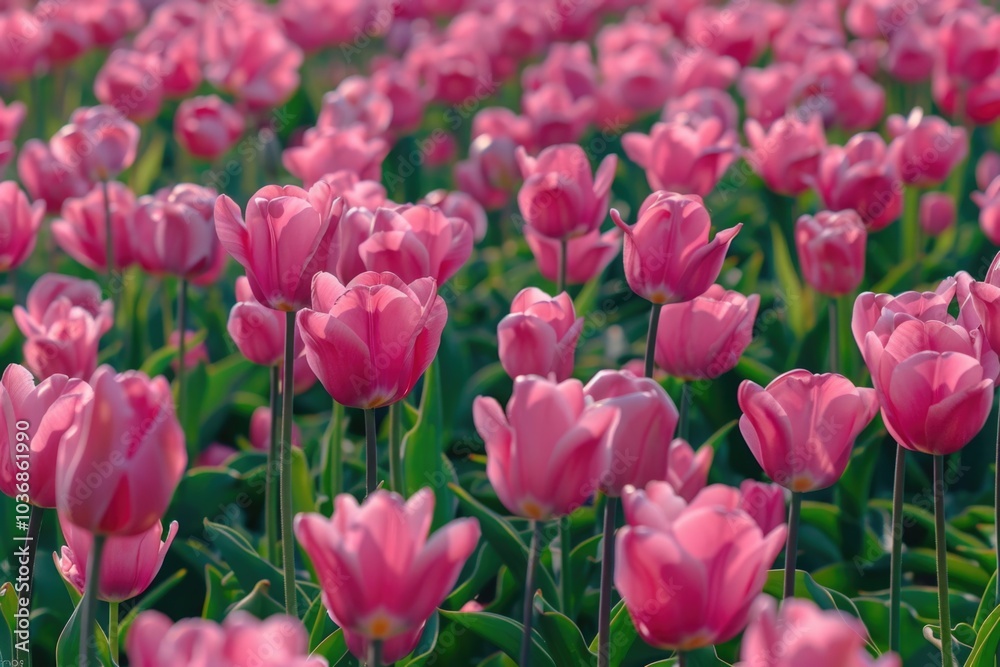 A bouquet of pink tulips surrounded by lush green leaves A bouquet of pink tulips surrounded by lush green leaves
