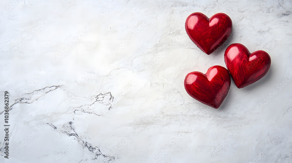 Red Hearts on Marble Background: Romantic Valentine's Day Decor Red Hearts on Marble Background: Romantic Valentine's Day Decor
