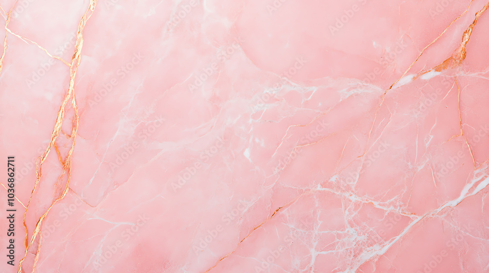 A beautiful pink marble texture featuring white and golden veins, ideal for backgrounds and design projects.