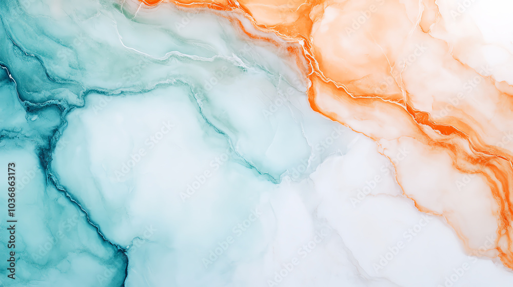 Naklejka premium An abstract blend of teal and orange hues. Fluid patterns create a mesmerizing visual effect, ideal for backgrounds or artistic projects.