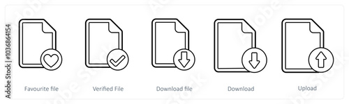 A set of 5 file icons as favorite file, verified file, download file
