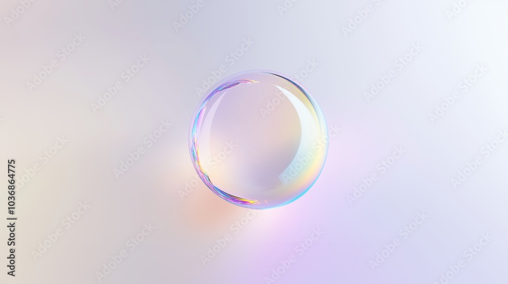 A large transparent shining glass sphere soap bubble on a white background, rendered in 3d A large transparent shining glass sphere soap bubble on a white background, rendered in 3d