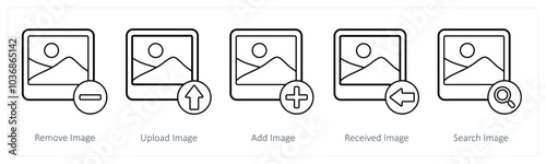 A set of 5 image icons as remove image, upload image, add image