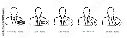 A set of 5 profile icons as favorite profile, send profile, add profile