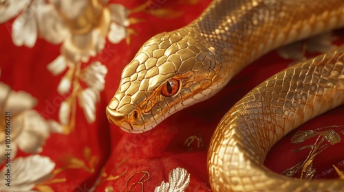 Golden Snake on Red Background