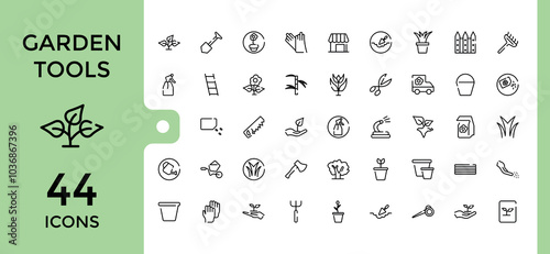 Set of line icons for gardening tools. Linear icon collection for garden. Editable stroke. Pixel perfect symbol for web and ui pack. Vector illustration.