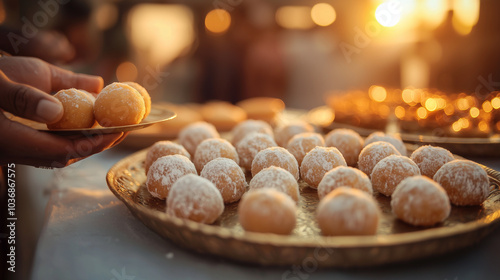 Diwali Sweets on Decorative Tray for Festival Celebration photo