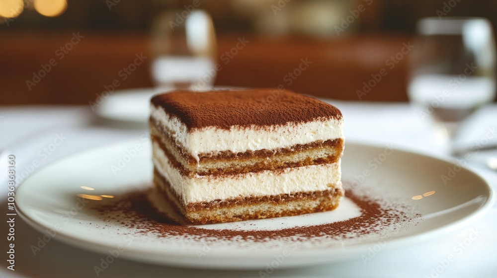 Delicious Tiramisu Cake Served on Pristine Plate Delicious Tiramisu Cake Served on Pristine Plate