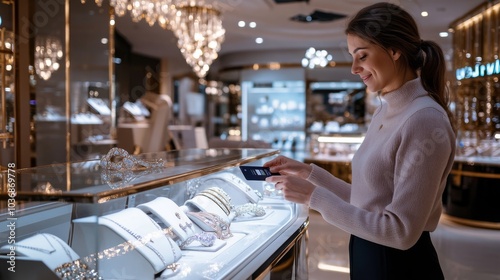 Shopper Making Payment at Jewelry Store Display