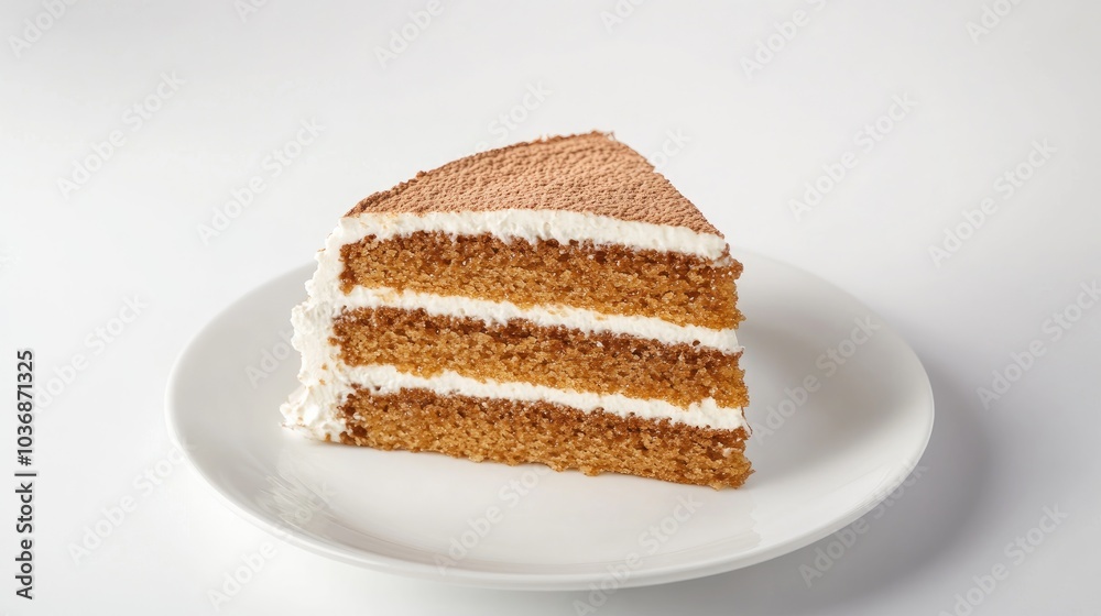Delicious Slice of Honey Medovik Cake on Plate Delicious Slice of Honey Medovik Cake on Plate