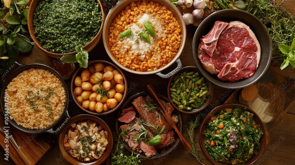 Delicious Italian Cuisine Displayed from Above Delicious Italian Cuisine Displayed from Above
