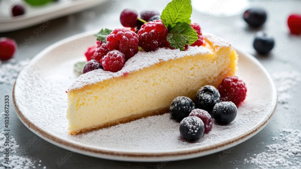 Neatly Placed Slice of Medovik Cake with Berries Neatly Placed Slice of Medovik Cake with Berries