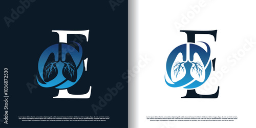 Lung logo design template with initial E concept premium vector